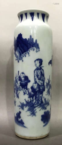 A BLUE&WHITE GLAZE VASE WITH STORY PATTERN