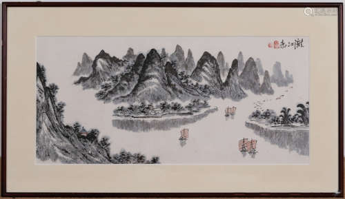 A LANDSCAPE PATTERN PAINTING WITH FRAME