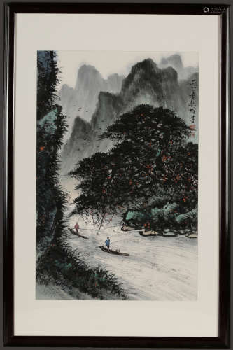 A LANDSCAPE PATTERN PAINTING WITH FRAME