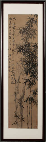 A BAMBOO PATTERN PAINTING WITH FRAME