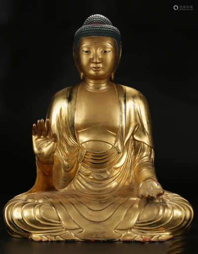 A WOOD SAKYAMUNI BUDDHA STATUE