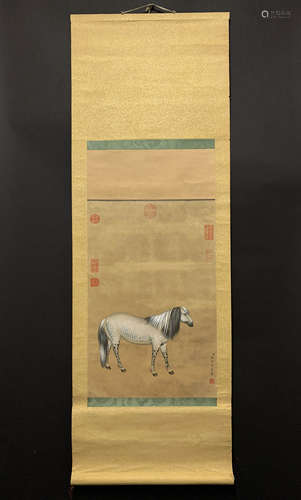 A CHINESE HAND PAINTED PAINTING VERTICAL SCROLL