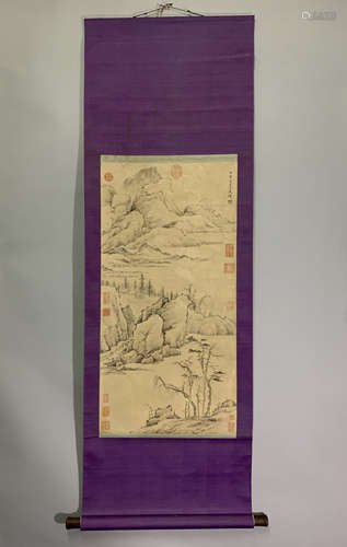 A CHINESE HAND PAINTED PAINTING VERTICAL SCROLL