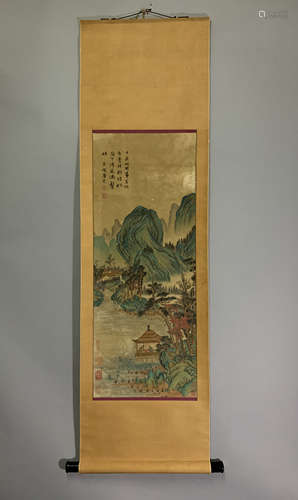 A CHINESE HAND PAINTED PAINTING VERTICAL SCROLL