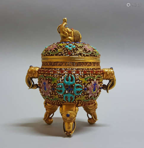 A CHINESE ANTIQUE GOLD INCENSE BURNER