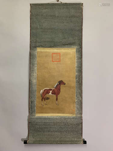 A CHINESE HAND PAINTED PAINTING VERTICAL SCROLL