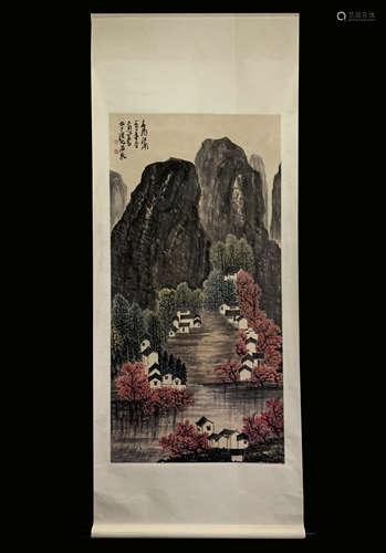 A CHINESE HAND PAINTED PAINTING VERTICAL SCROLL