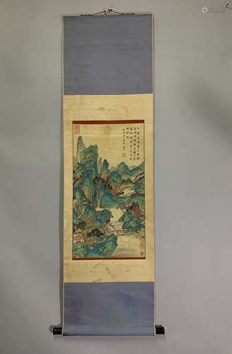 A CHINESE HAND PAINTED PAINTING VERTICAL SCROLL