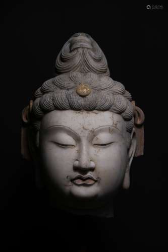 A CHINESE VINTAGE BUDDHA HEAD STONE STATUE