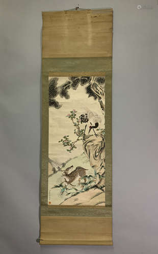 A CHINESE HAND PAINTED PAINTING VERTICAL SCROLL