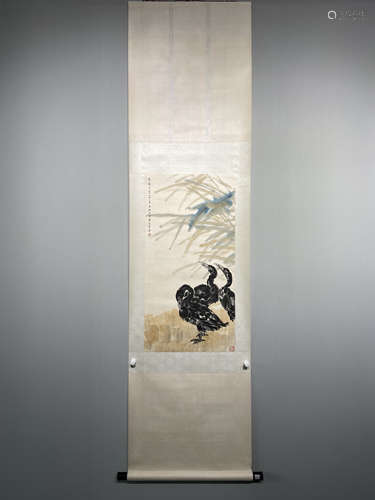 A CHINESE HAND PAINTED PAINTING VERTICAL SCROLL