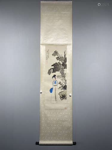 A CHINESE HAND PAINTED PAINTING VERTICAL SCROLL