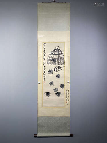 A CHINESE HAND PAINTED PAINTING VERTICAL SCROLL