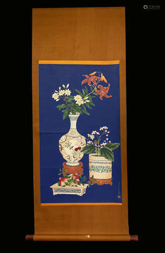 A CHINESE HAND PAINTED PAINTING VERTICAL SCROLL