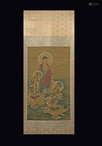 A CHINESE HAND PAINTED PAINTING VERTICAL SCROLL