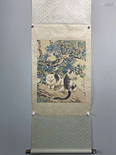 A CHINESE HAND PAINTED PAINTING VERTICAL SCROLL