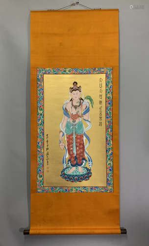 A CHINESE HAND PAINTED PAINTING VERTICAL SCROLL