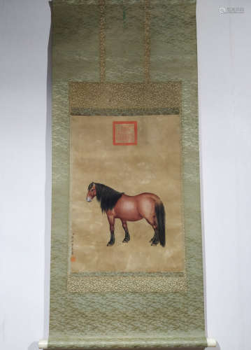 A CHINESE HAND PAINTING VERTICAL SCROLL