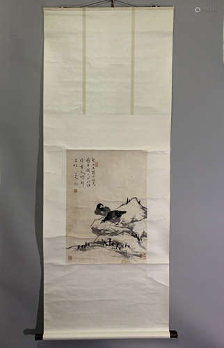 A CHINESE HAND PAINTED PAINTING VERTICAL SCROLL