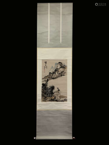 A CHINESE HAND PAINTED PAINTING VERTICAL SCROLL