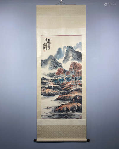 A CHINESE HAND PAINTED PAINTING VERTICAL SCROLL