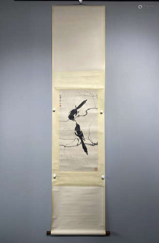 A CHINESE HAND PAINTED PAINTING VERTICAL SCROLL