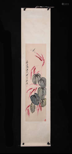 A CHINESE HAND PAINTED PAINTING VERTICAL SCROLL