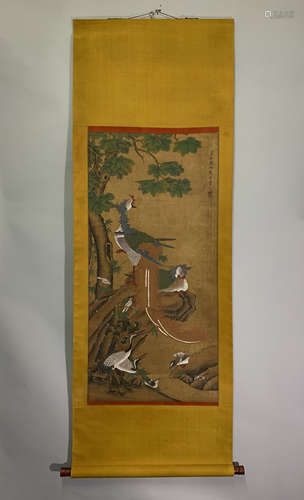 A CHINESE HAND PAINTED PAINTING VERTICAL SCROLL