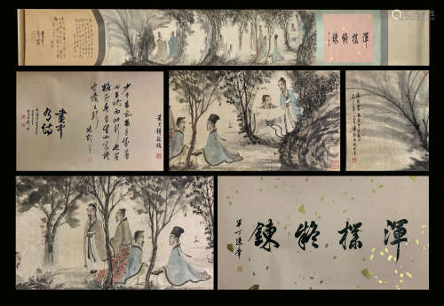 A CHINESE HAND PAINTED PAINTING HORIZONTAL SCROLL