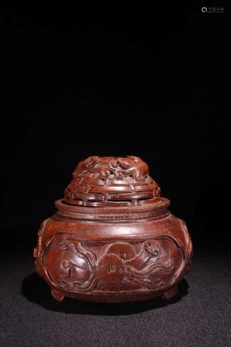 A Chinese Bamboo Censer With Cover