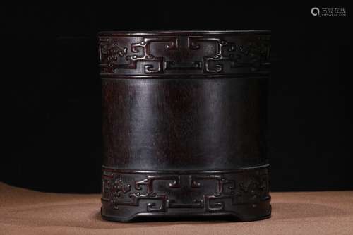 A Chinese Rosewood Brush Pot With Dragon Pattern