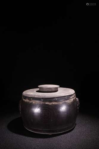 A Chinese Rosewood Tea Jar With Beast Pattern