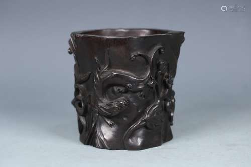 A Chinese Rosewood Brush Pot