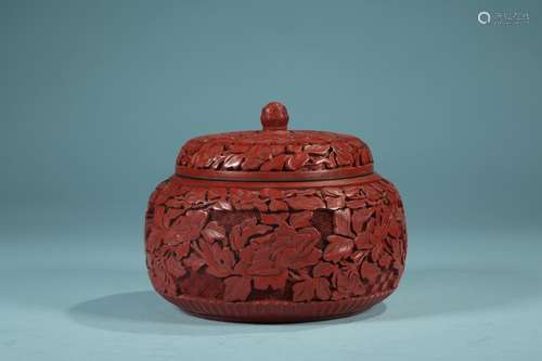 A Chinese Red Lacquer Box With Floral Pattern