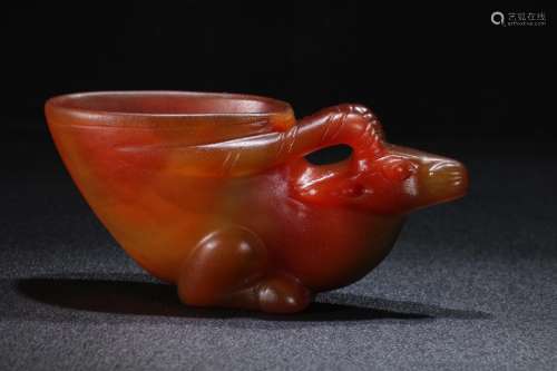 A Chinese Red Agate Vessel Of Bull-Shaped