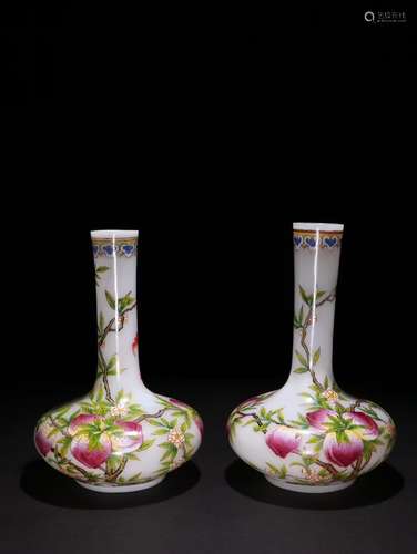 Pair Of Chinese Glass Famille Rose Vases