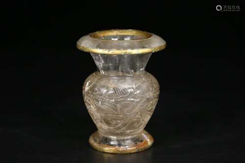 A Chinese Crystal Vase Of Gilt Silver