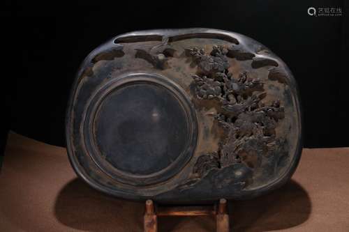 A Chinese Inkstone With Poetry Carving