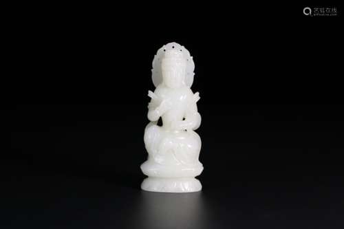 A Chinese Hetian Jade Guanyin-Shaped Ornament