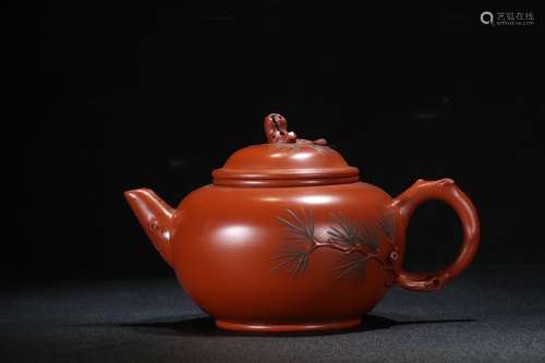 A Chinese Teapot Of Cinnabar Mud