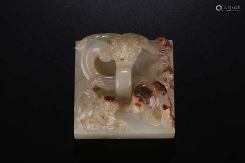 A Chinese Hetian Jade Dragon-Carving Seal