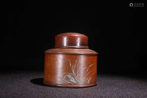 A Chinese Bamboo Tea Jar Of Poetry Carving
