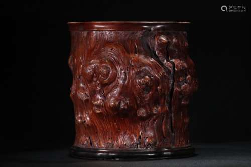 A Chinese Bamboo Brush Pot Embeded Rosewood