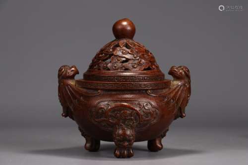 A Chinese Bamboo Censer Of Dragon Carving
