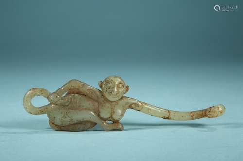 A Chinese Hetian Jade Monkey-Shaped Ornament