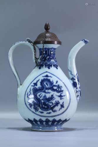 A Chinese Blue And White Porcelain Pot With Dragon Patterns