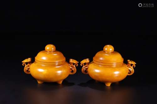 Pair Of Chinese Tianhuang Stone Censers