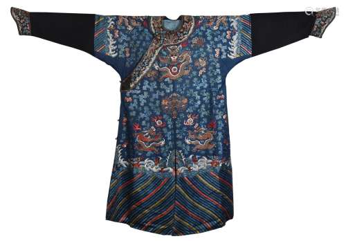 A Chinese Blue Embroidery Imperial Robe