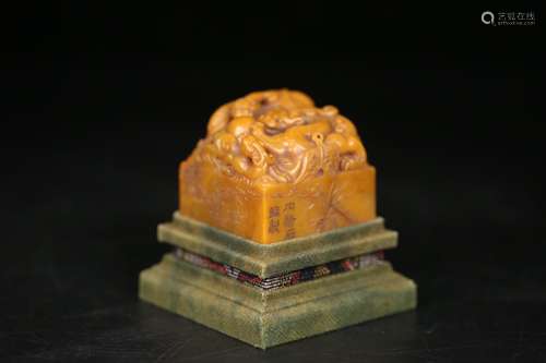 A Chinese Tianhuang Stone Seal Of Dragon-Carving