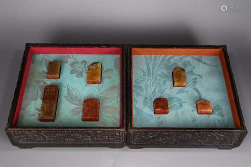 Set Of Seven Chinese Shoushan Stone Seals